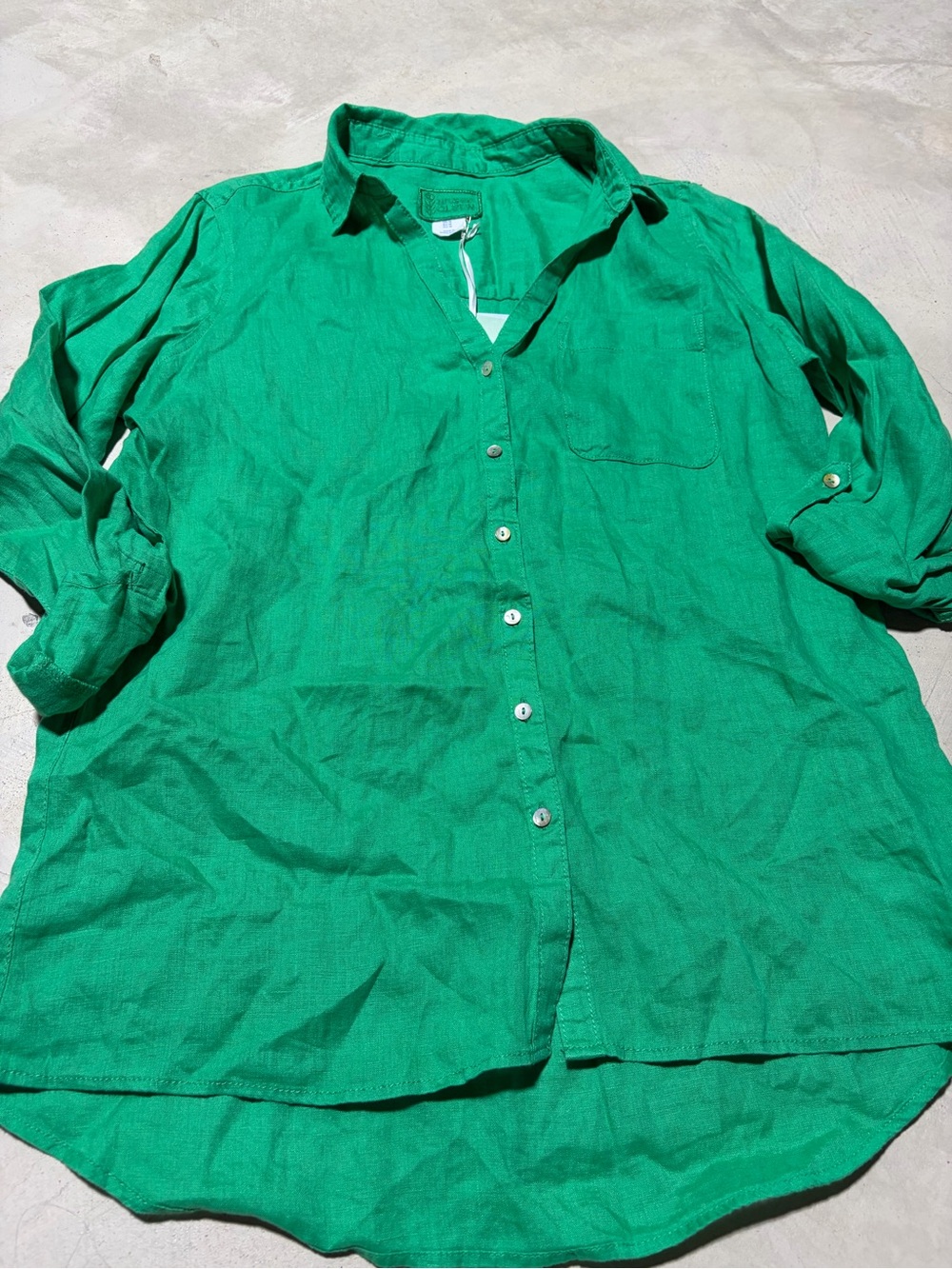 Sigrid Olsen Green Button-Down Linen Shirt - Picture 2 of 10